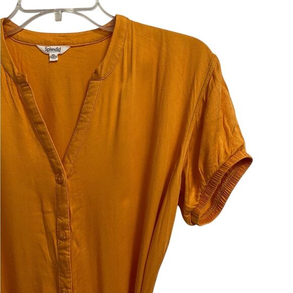 Splendid Jamie Tiered Mini Dress Size XS Short Sleeves Orange Nectar Coquette - Picture 8 of 15